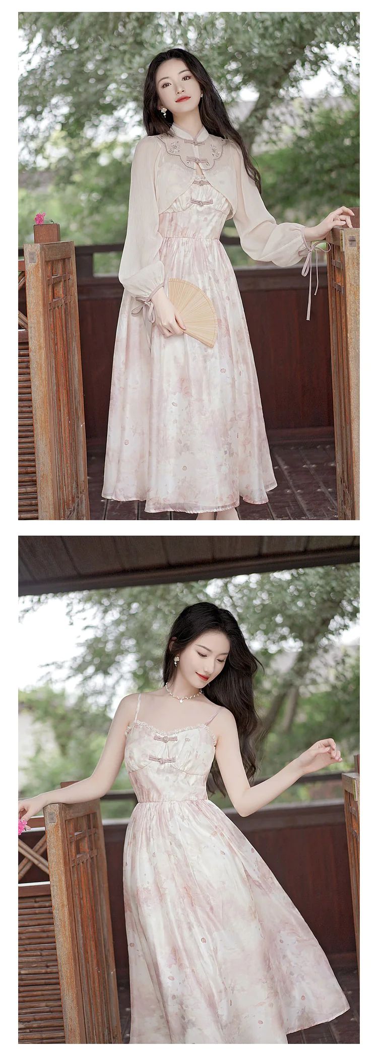 Romantic-Soft-Pink-Floral-Casual-Dress-with-Chiffon-Sun-Protection-Top16