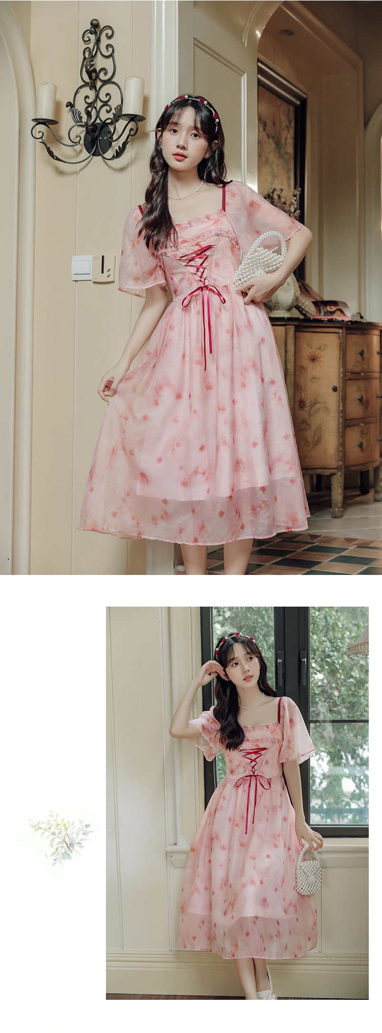 Square-Neck-Peach-Pink-Floral-Print-Dyed-Summer-Casual-Sun-Dress12