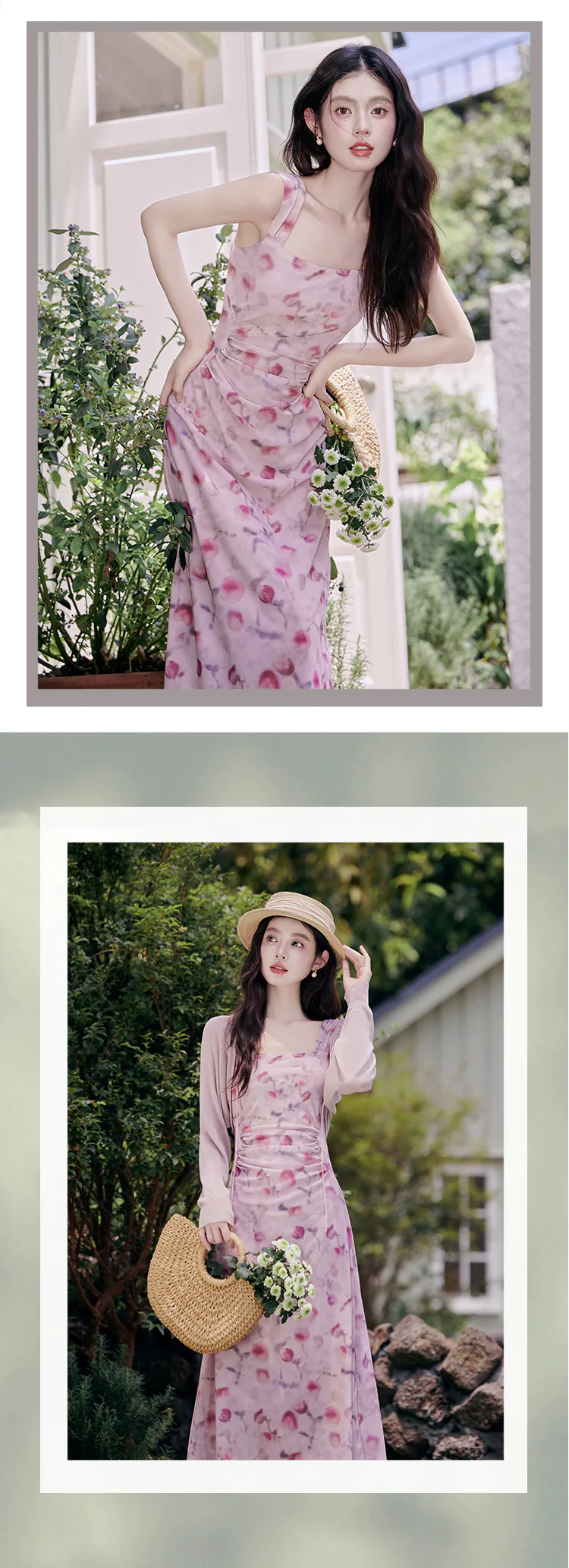 Sweet-Ladies-Pink-Ombre-Floral-Print-Halter-Casual-Dress-with-Cardigan08