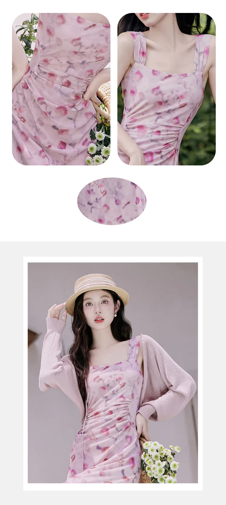 Sweet-Ladies-Pink-Ombre-Floral-Print-Halter-Casual-Dress-with-Cardigan09