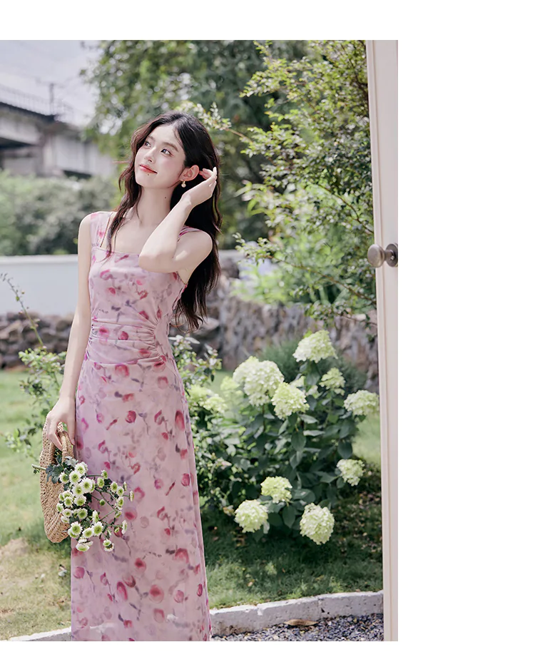 Sweet-Ladies-Pink-Ombre-Floral-Print-Halter-Casual-Dress-with-Cardigan11