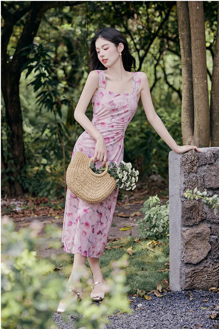 Sweet-Ladies-Pink-Ombre-Floral-Print-Halter-Casual-Dress-with-Cardigan13