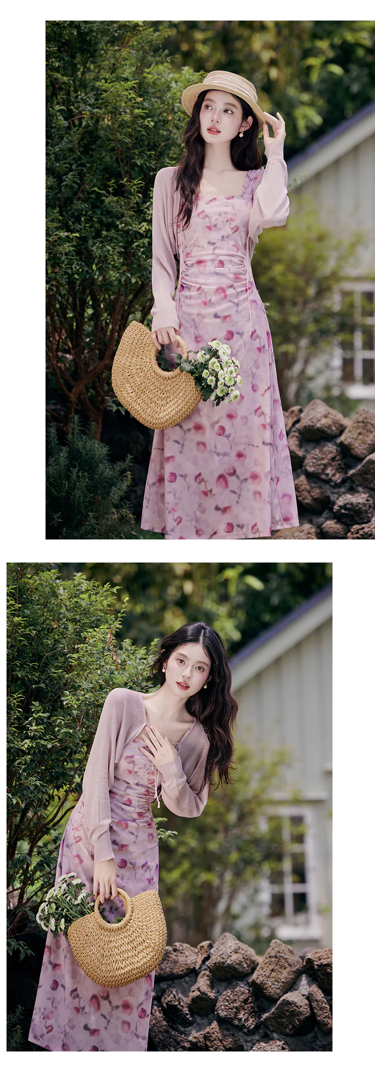 Sweet-Ladies-Pink-Ombre-Floral-Print-Halter-Casual-Dress-with-Cardigan16