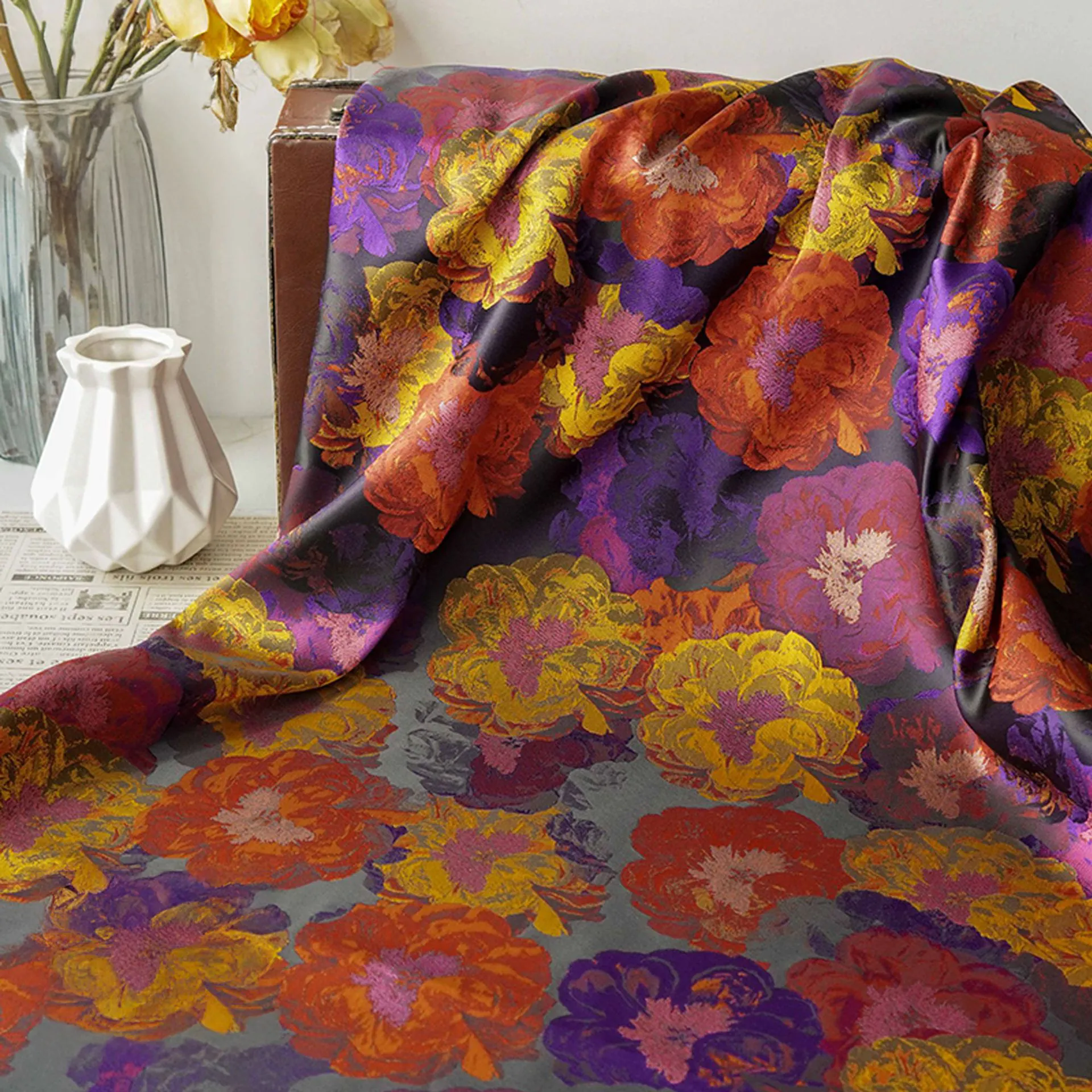 Vintage Colorful Oil Painting Floral DIY Apparel Upholstery Craftwork Fabric02
