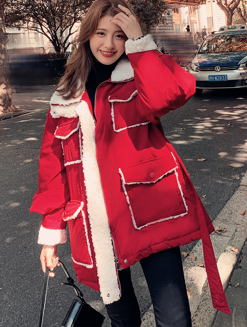 Women’s Fashion Red Cotton Coat Warm Wool Blend Outerwear03