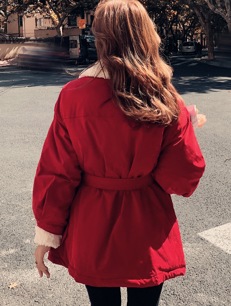 Women’s Fashion Red Cotton Coat Warm Wool Blend Outerwear05
