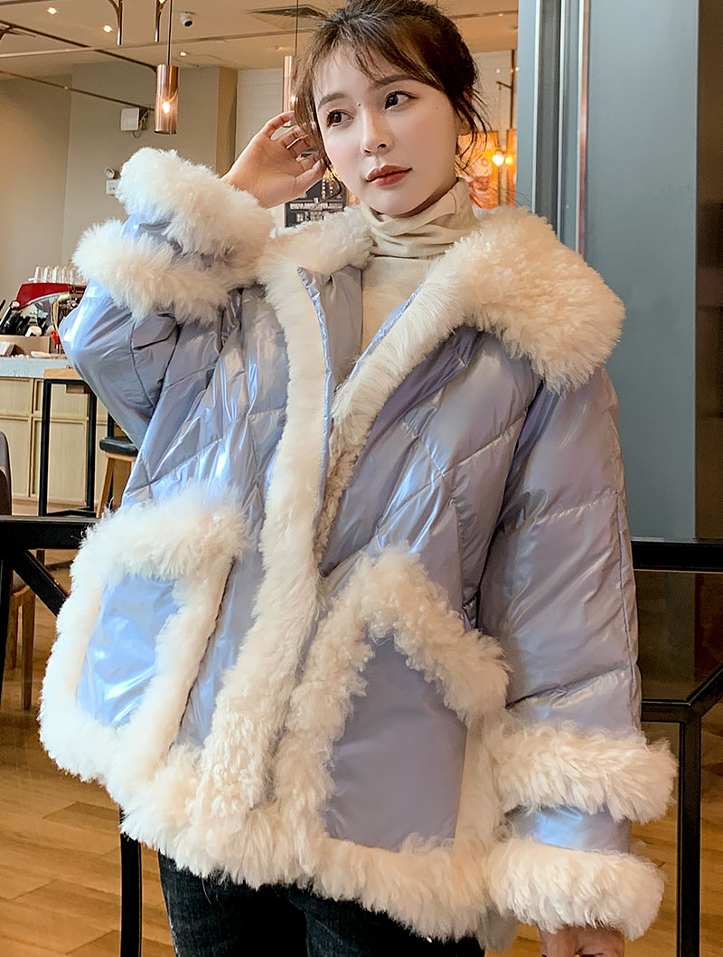 Women's Lambswool Fur Collar Blend Winter Coat Ladies Warm Outfit01