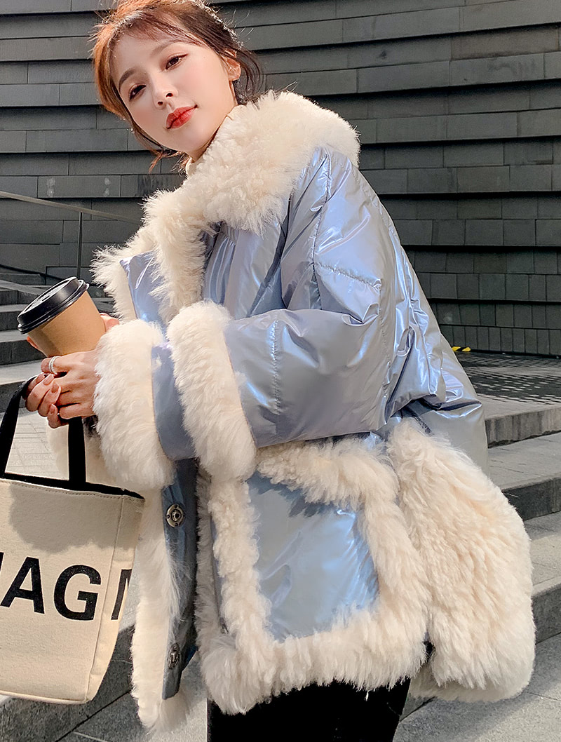 Women’s Lambswool Fur Collar Blend Winter Coat Ladies Warm Outfit02