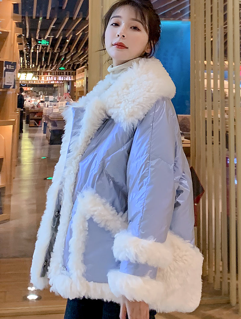 Women’s Lambswool Fur Collar Blend Winter Coat Ladies Warm Outfit04
