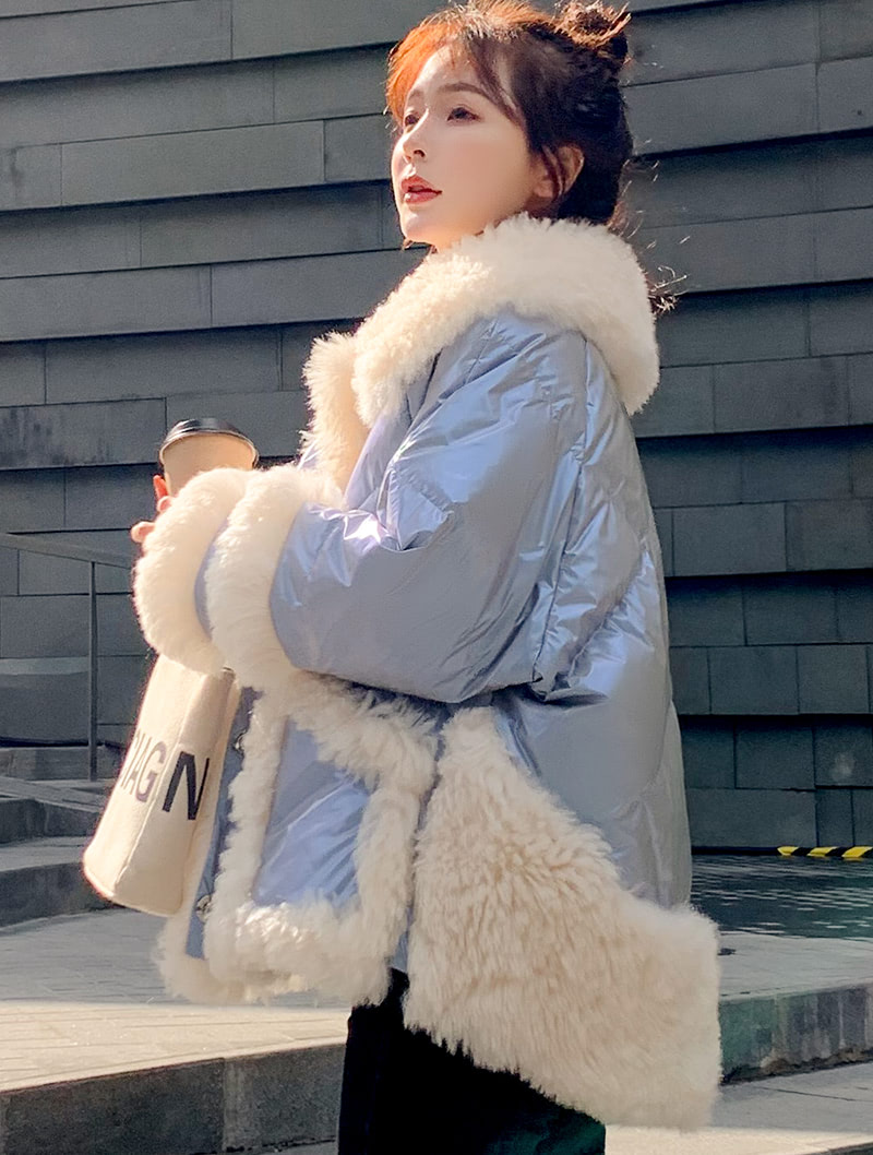 Women’s Lambswool Fur Collar Blend Winter Coat Ladies Warm Outfit01