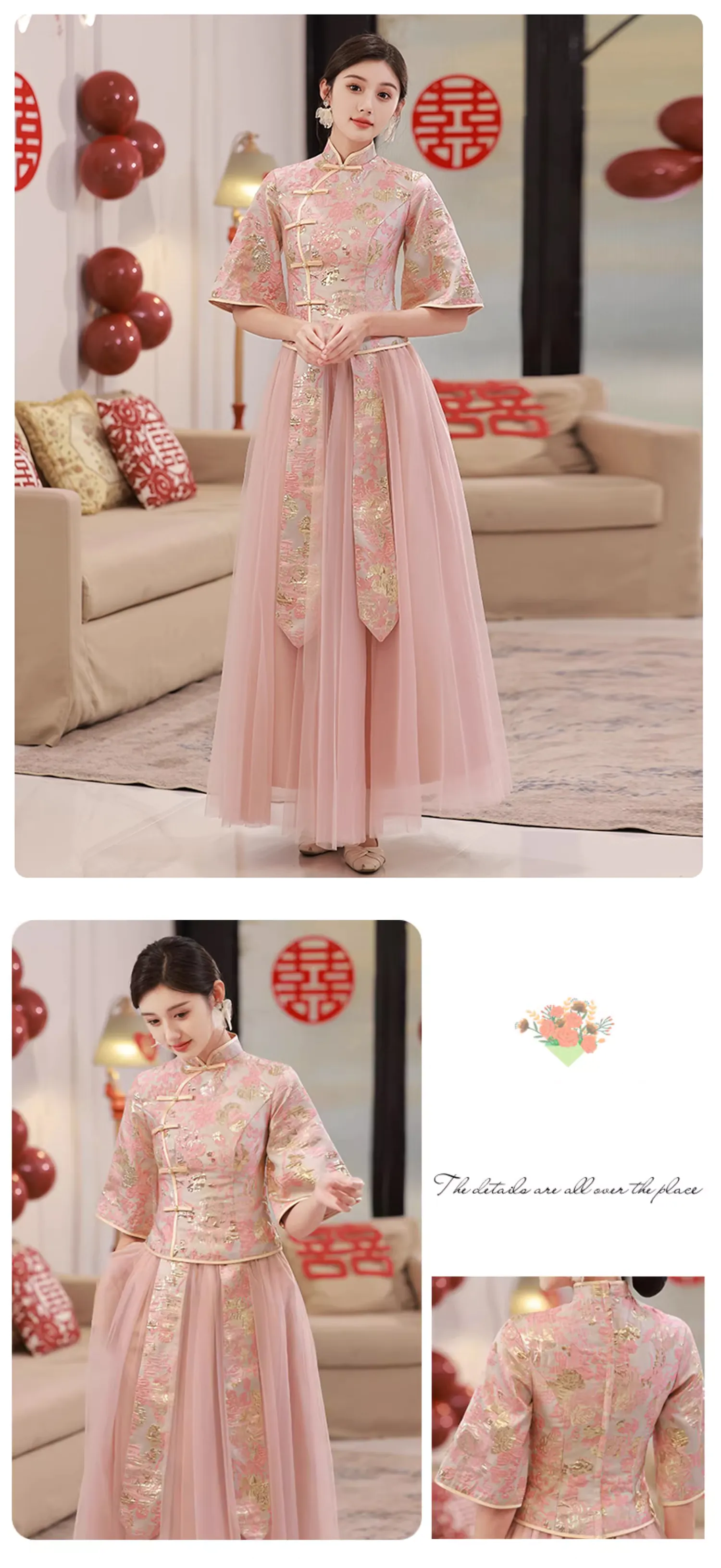 Beautiful-Pink-Chinese-Style-Wedding-Bridesmaids-Embroidered-Dress11