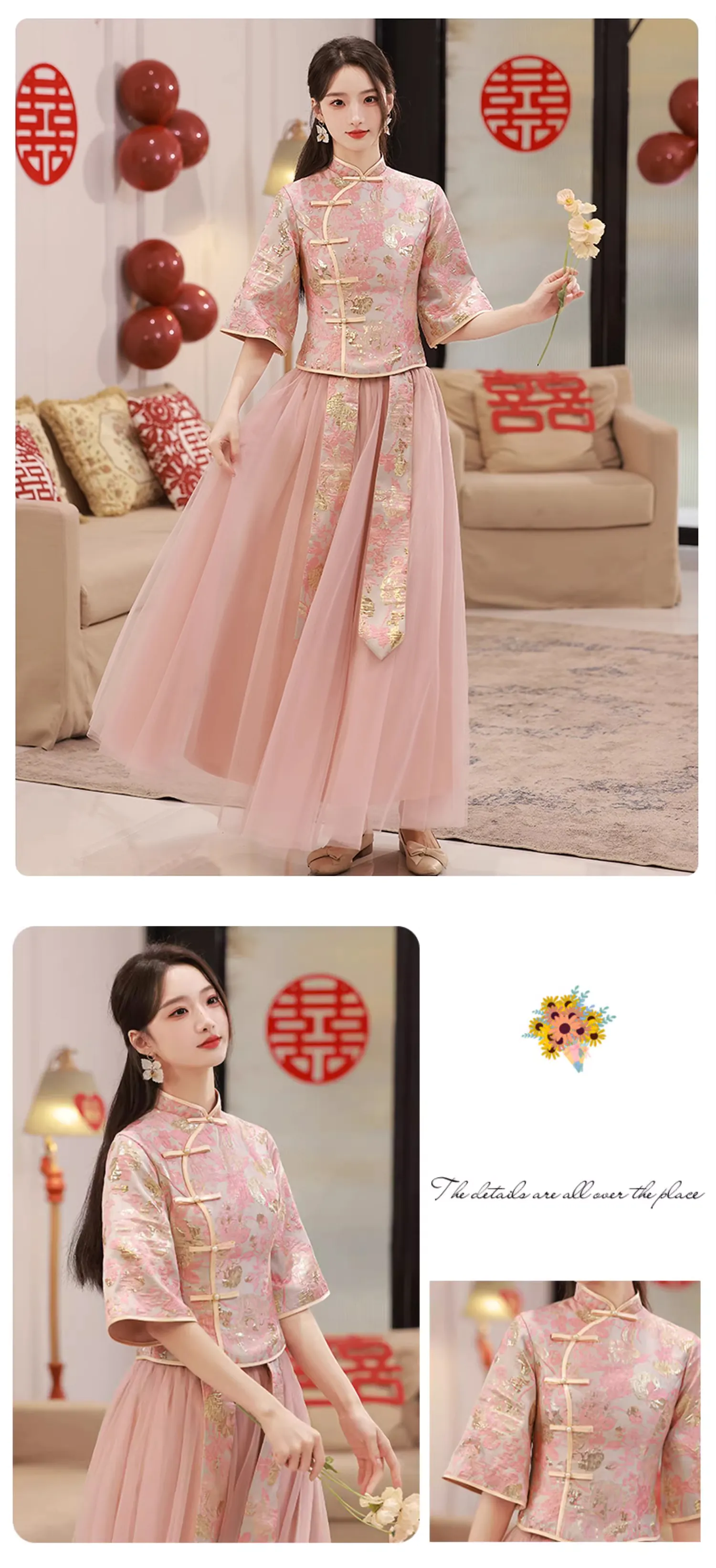 Beautiful-Pink-Chinese-Style-Wedding-Bridesmaids-Embroidered-Dress13