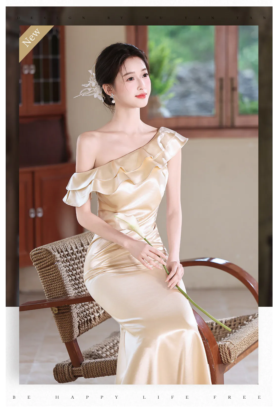 Champagne-One-Shoulder-Asymmetrical-Ruffle-Neckline-Satin-Evening-Dress07