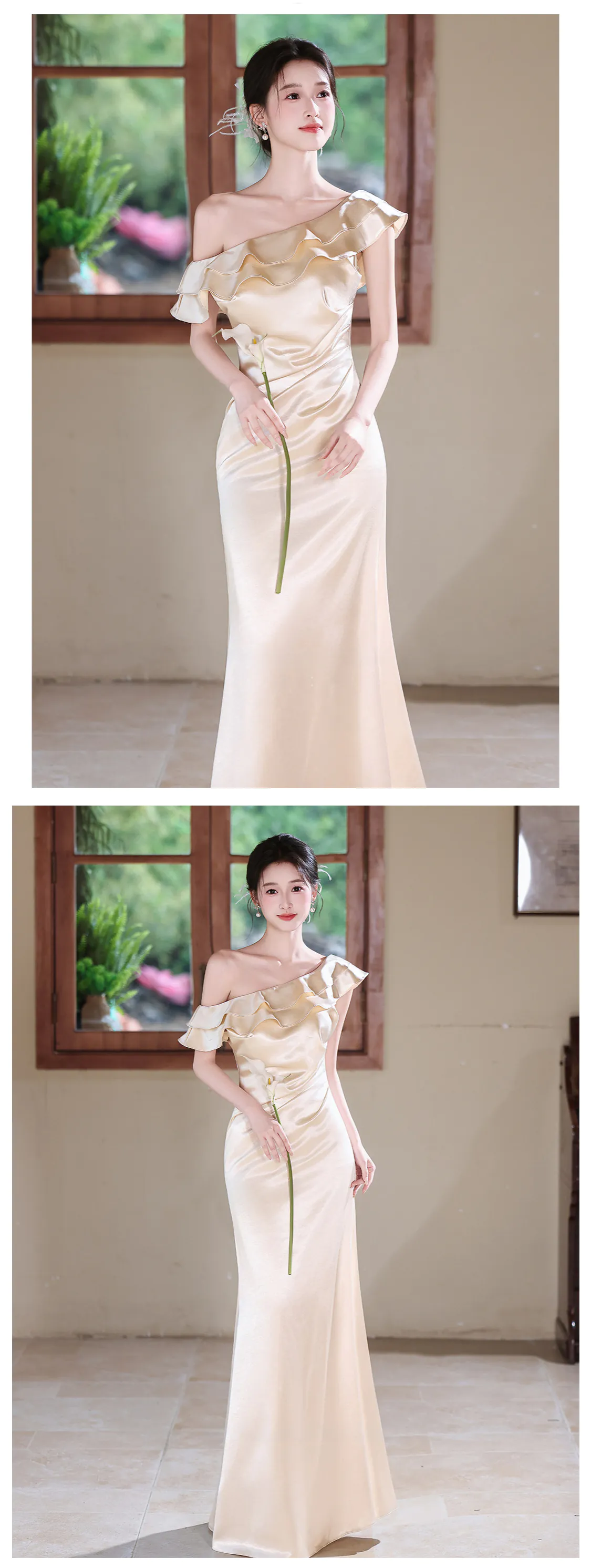 Champagne-One-Shoulder-Asymmetrical-Ruffle-Neckline-Satin-Evening-Dress10