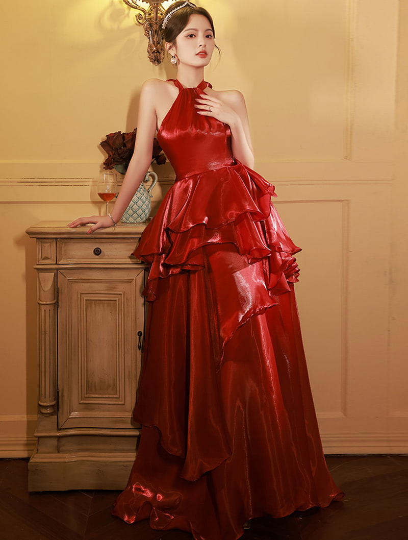 Chic Sexy Glossy Burgundy Prom Party Ball Gown Long Formal Dress01