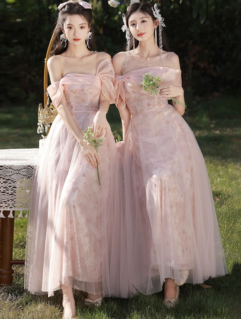Classy Pink Tulle Floral Evening Party Cocktail Prom Bridesmaid Maxi Dress01