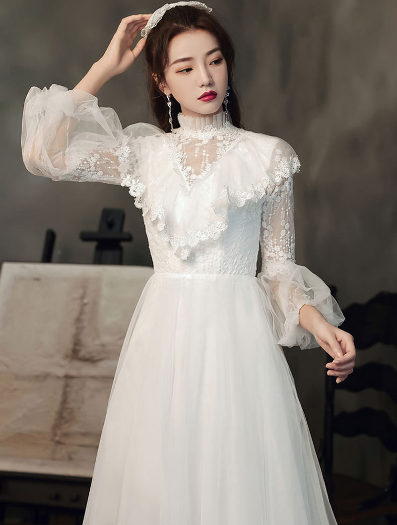 Elegant Long Sleeve White Maxi Dress Prom & Dance Ball Gown02