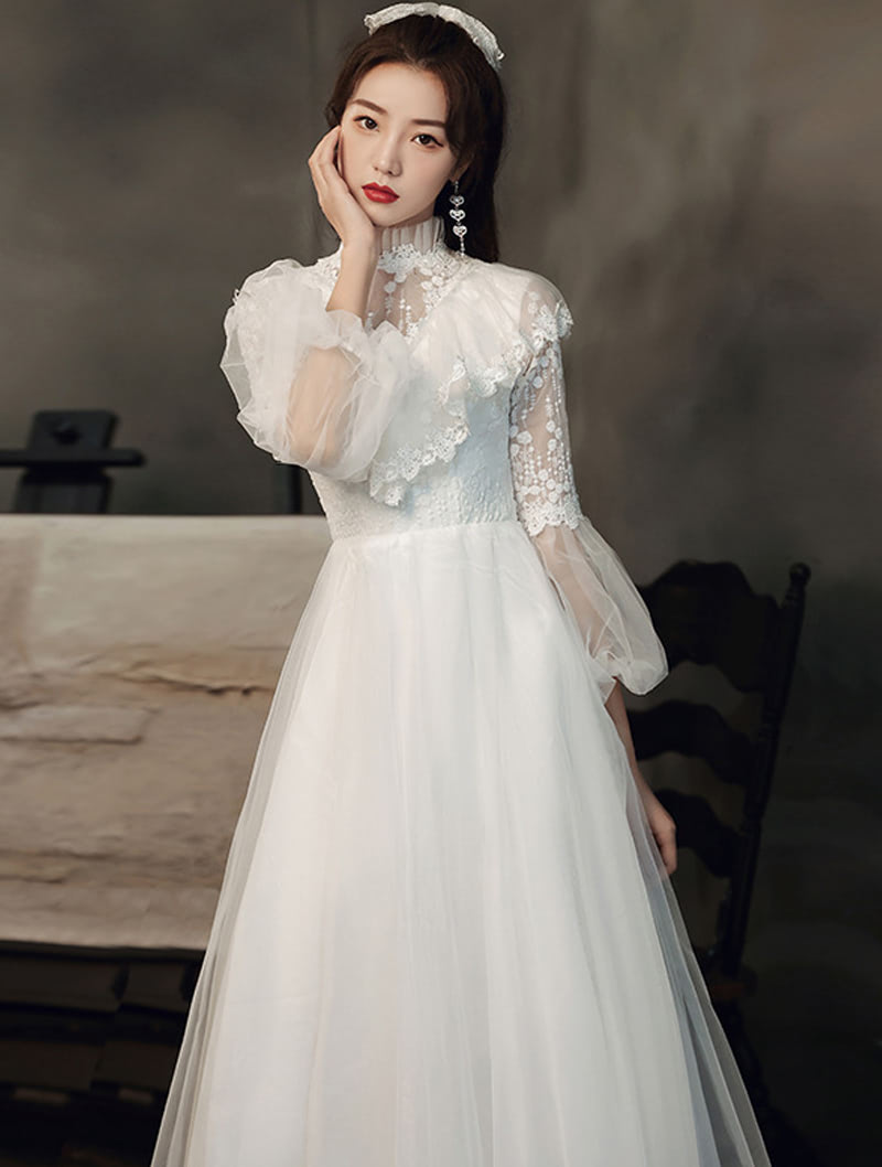 Elegant Long Sleeve White Maxi Dress Prom & Dance Ball Gown01