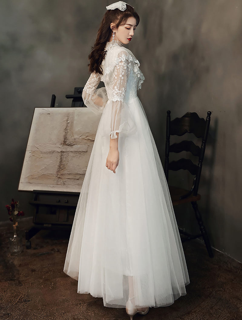Elegant Long Sleeve White Maxi Dress Prom & Dance Ball Gown05