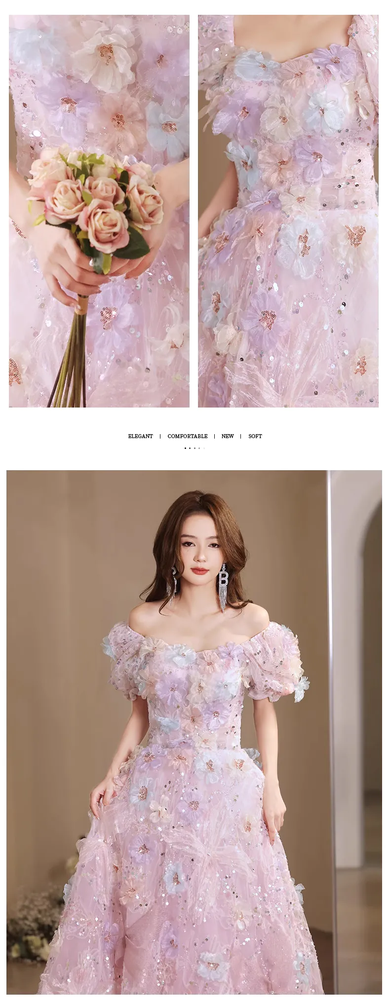 Elegant-Princess-Style-Pink-Cocktail-Engagement-Floral-Evening-Gown13