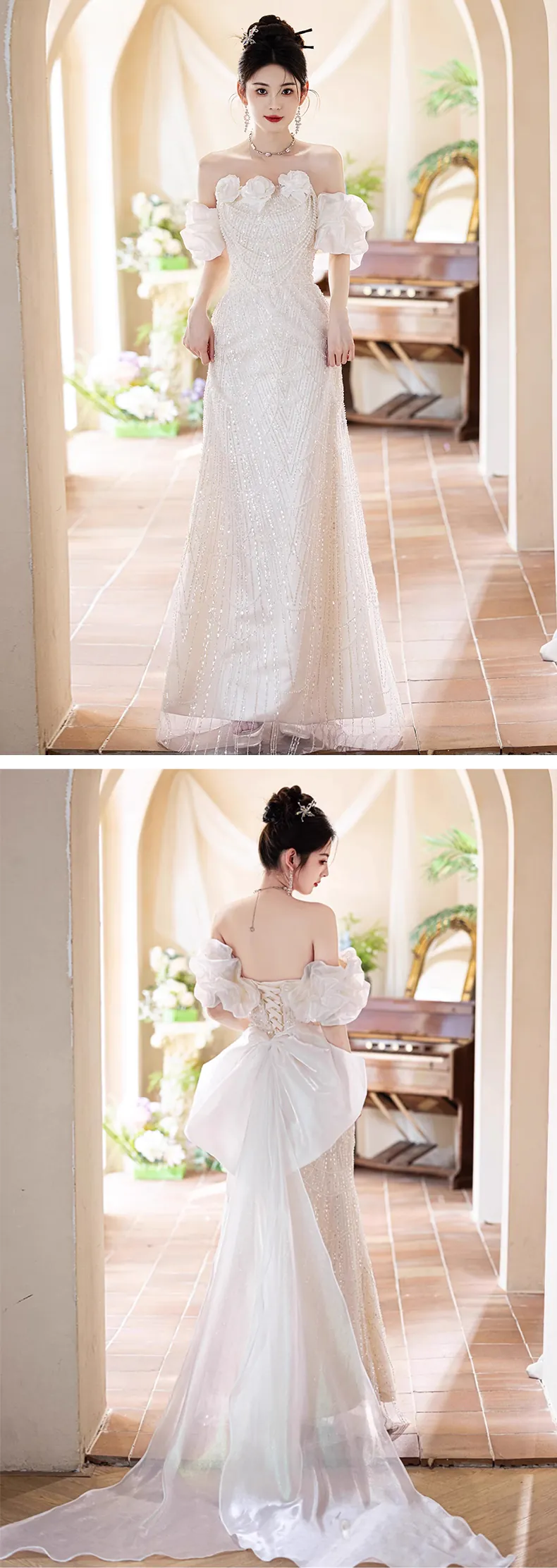 oriental pearl evening dresses Pearl-Embellished Long Sleeve Formal Dress A0997 main image 1