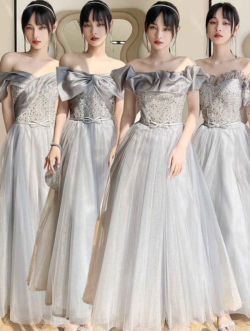 Fashion A line Summer Grey Tulle Evening Prom Bridesmaid Maxi Dress01