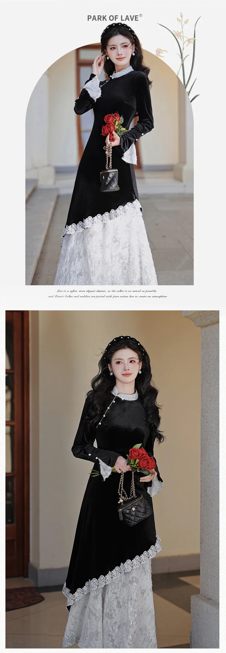 Fashion-Black-Velvet-Lace-Patchwork-Fake-Two-Piece-Work-Casual-Dress09