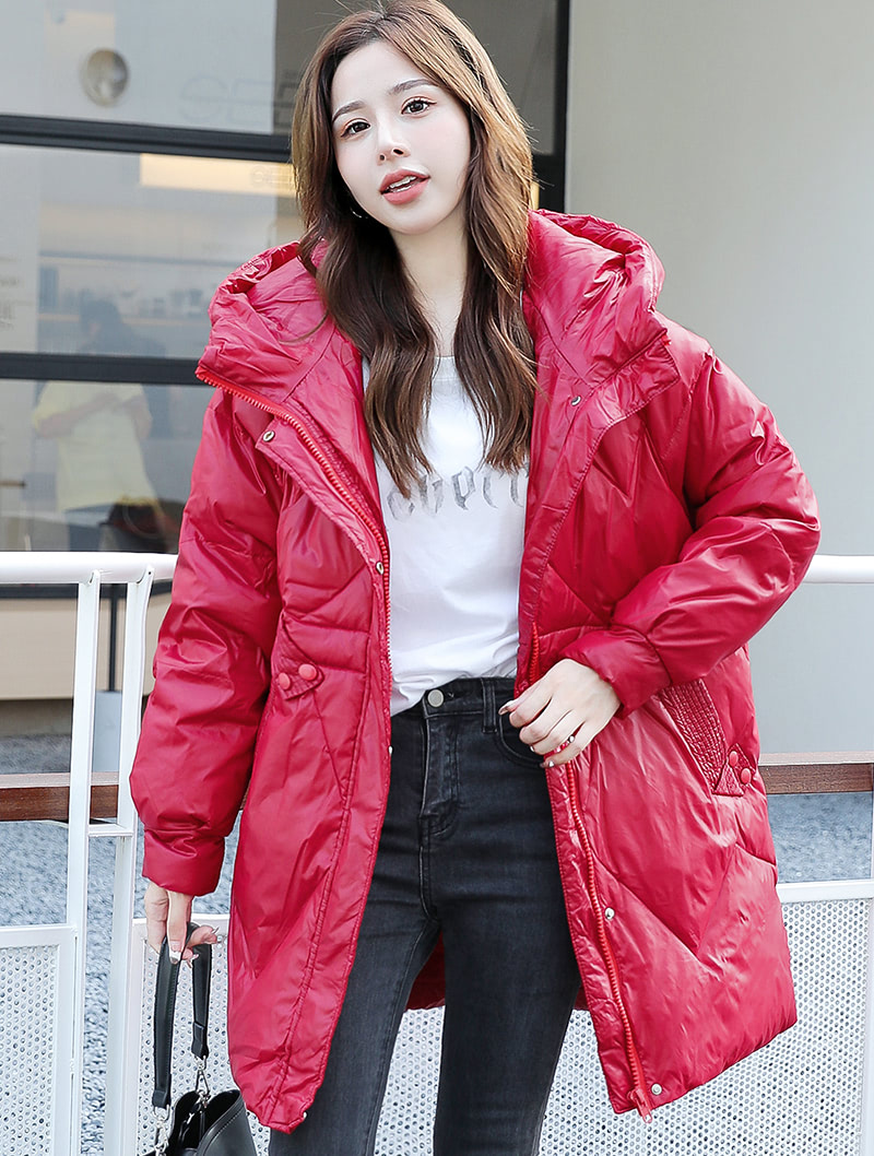 Female Hooded Mid Length Down Jacket Warm Puffer Parka Outwear02