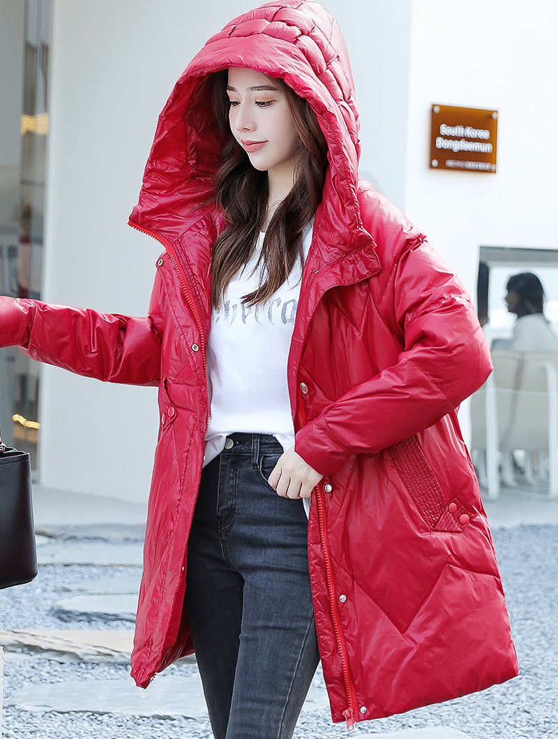 Female Hooded Mid-Length Down Jacket Warm Puffer Parka Outwear03