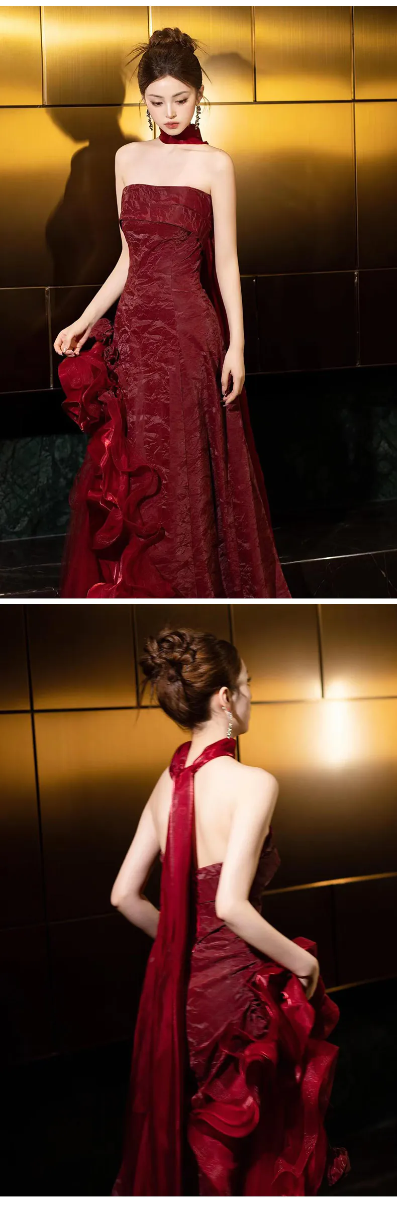 Glamorous-Burgundy-Strapless-Side-Ruffle-Gala-Prom-Formal-Party-Dress10