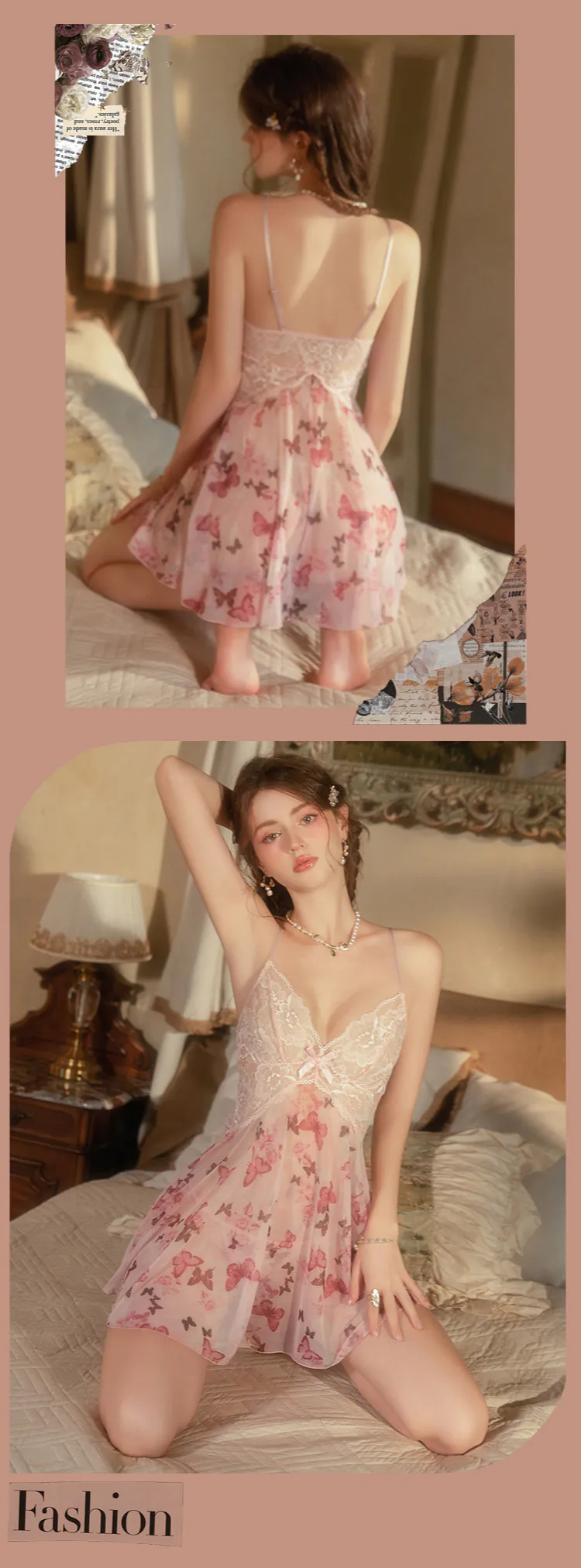 Ladies-Butterfly-Print-Sheer-Mesh-Lace-See-Through-Babydoll-Nightgown13