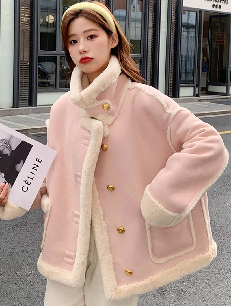 Pink Oversized Coat Thick Warm Casual Long Sleeve Outwear Tops01