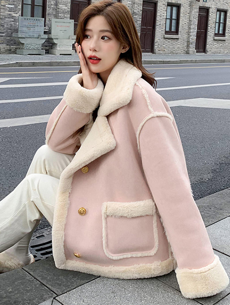 Pink Oversized Coat Thick Warm Casual Long Sleeve Outwear Tops02