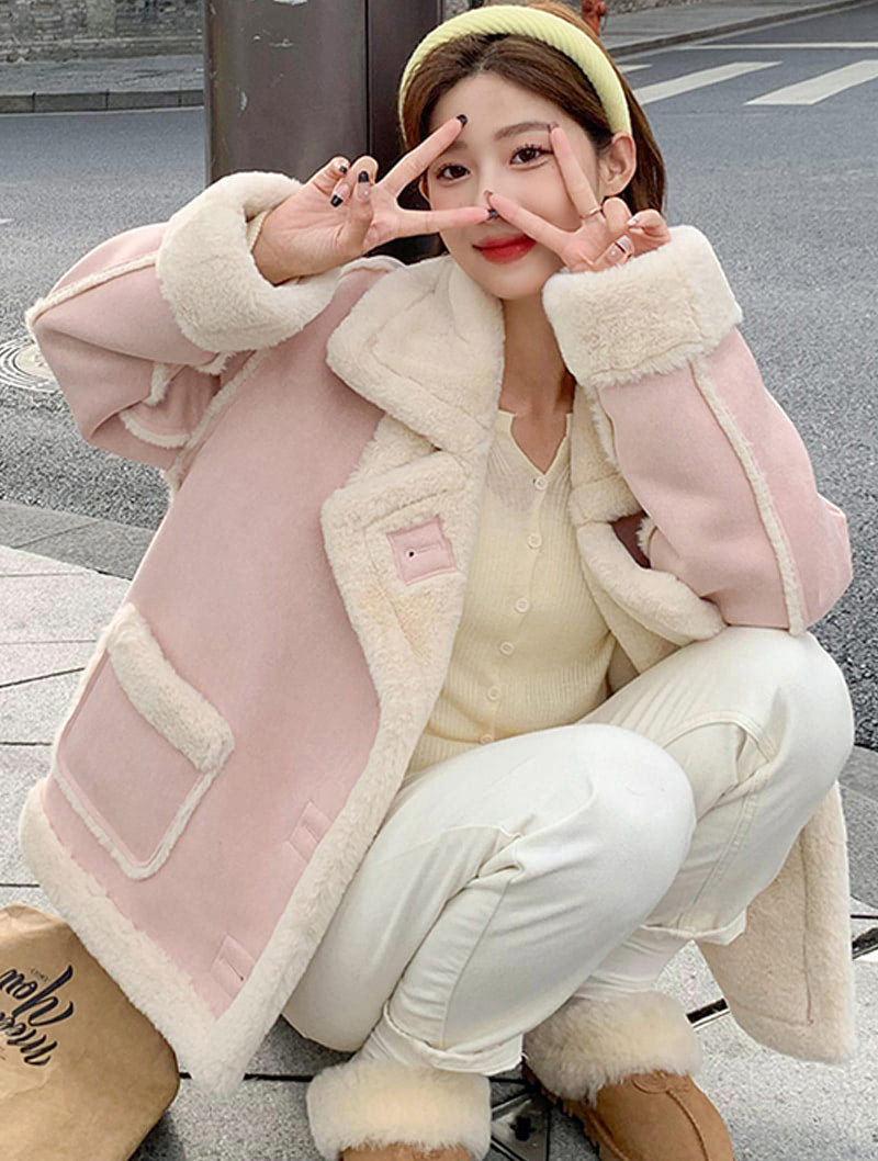 Pink Oversized Coat Thick Warm Casual Long Sleeve Outwear Tops03