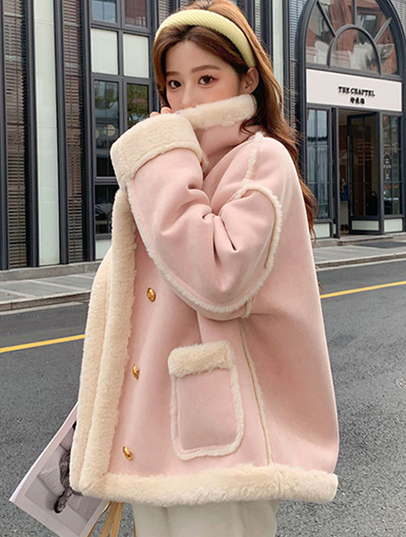 Pink Oversized Coat Thick Warm Casual Long Sleeve Outwear Tops01