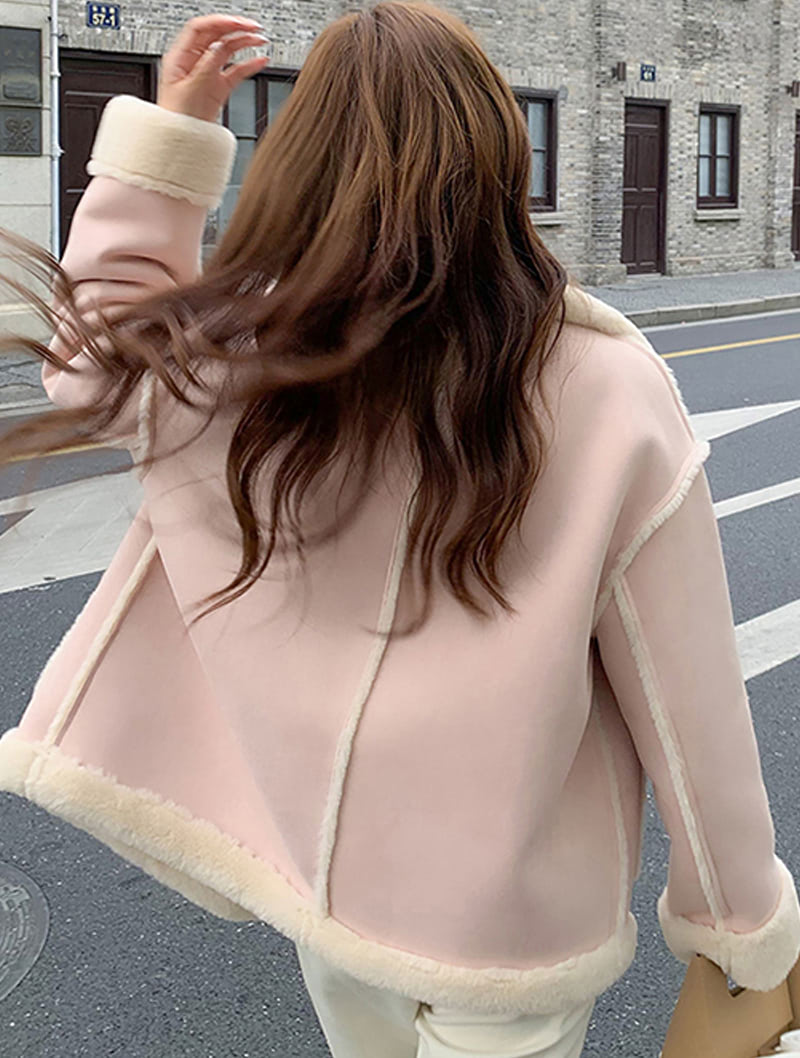 Pink Oversized Coat Thick Warm Casual Long Sleeve Outwear Tops05