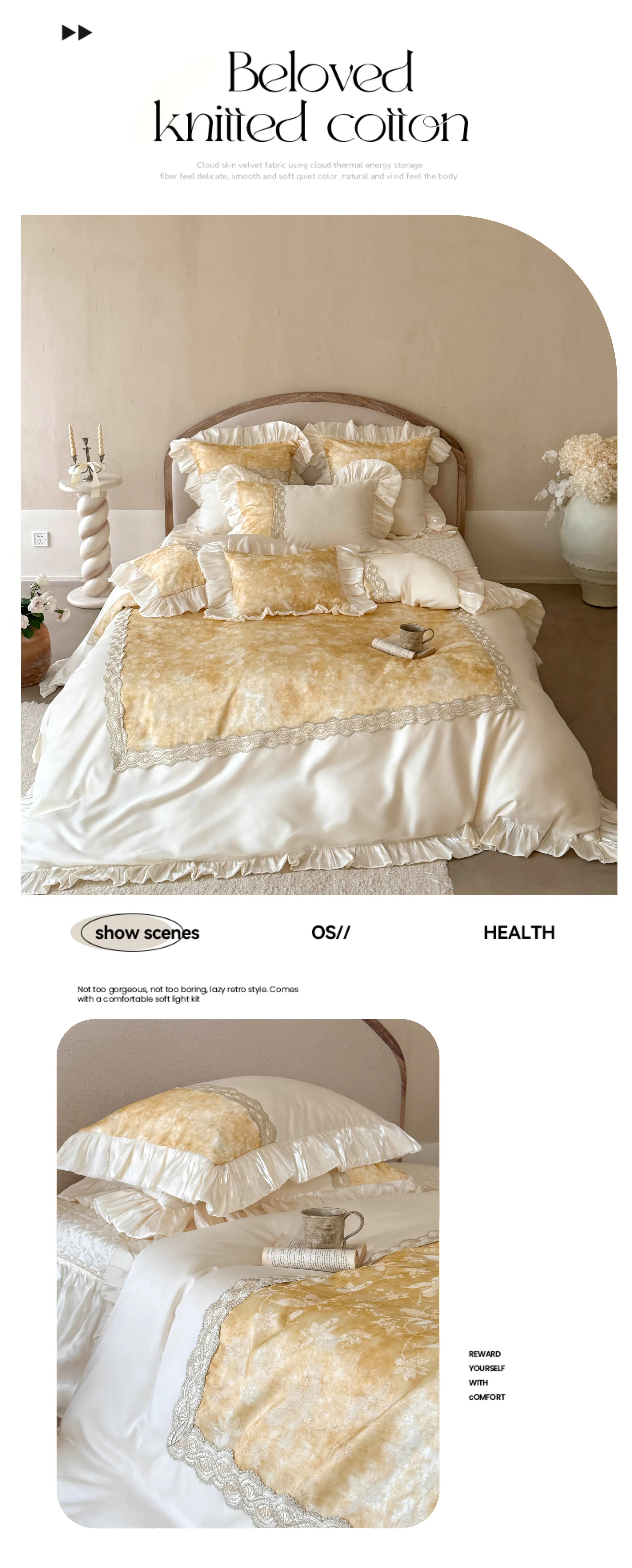 Retro-100S-Cotton-Gold-Floral-Jacquard-Lace-Bedspread-Duvet-Cover-4-Pcs-Set07