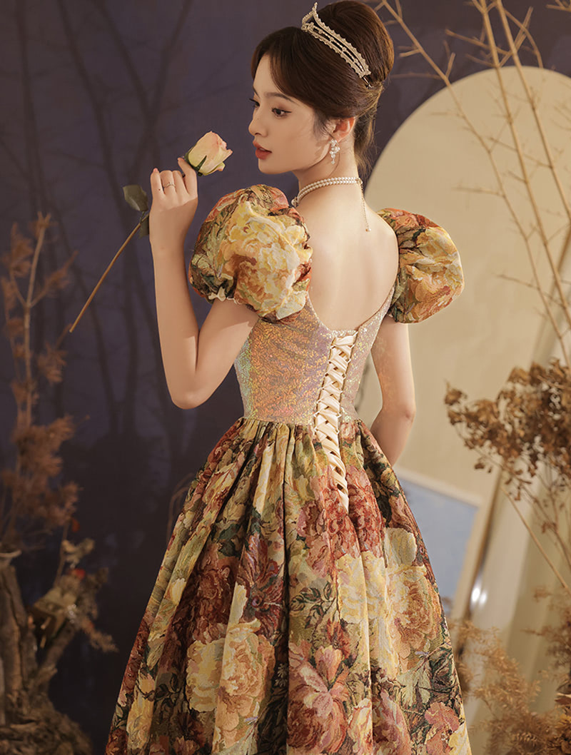 Romance Vintage Floral Print Maxi Long Party Prom Formal Dress01