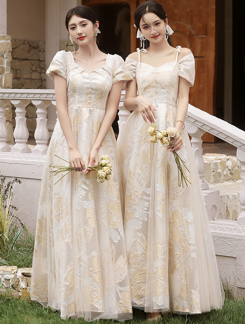 Sweet Champagne Wedding Guest Party Bridesmaid Long Dress01