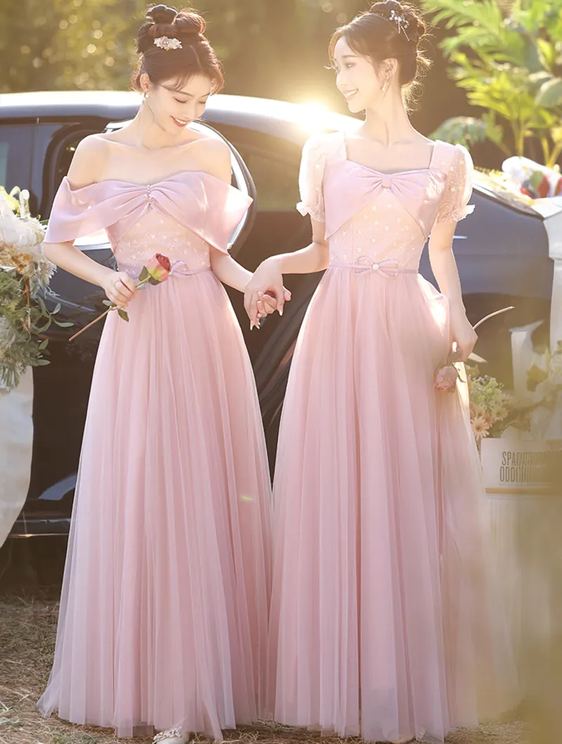 Sweet Off the Shoulder Pink Birthday Party Bridesmaid Dress Evening Gown01