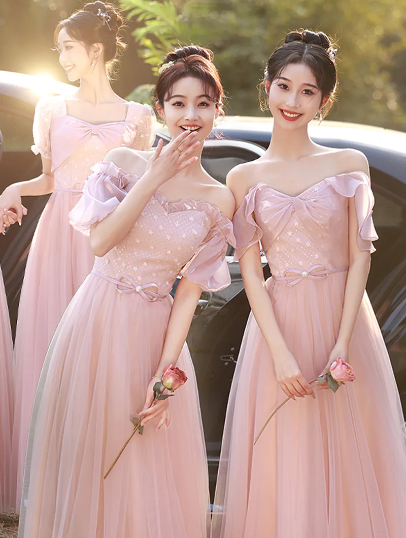 Sweet Off the Shoulder Pink Birthday Party Bridesmaid Dress Evening Gown02