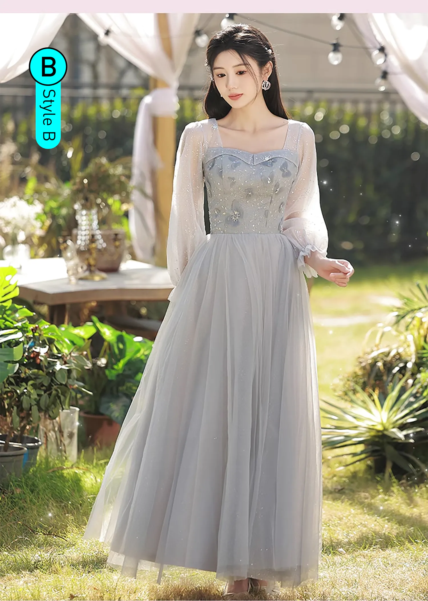 Sweet-Short-Sleeve-Grey-Bridesmaid-Maxi-Dress-Wedding-Party-Gown19