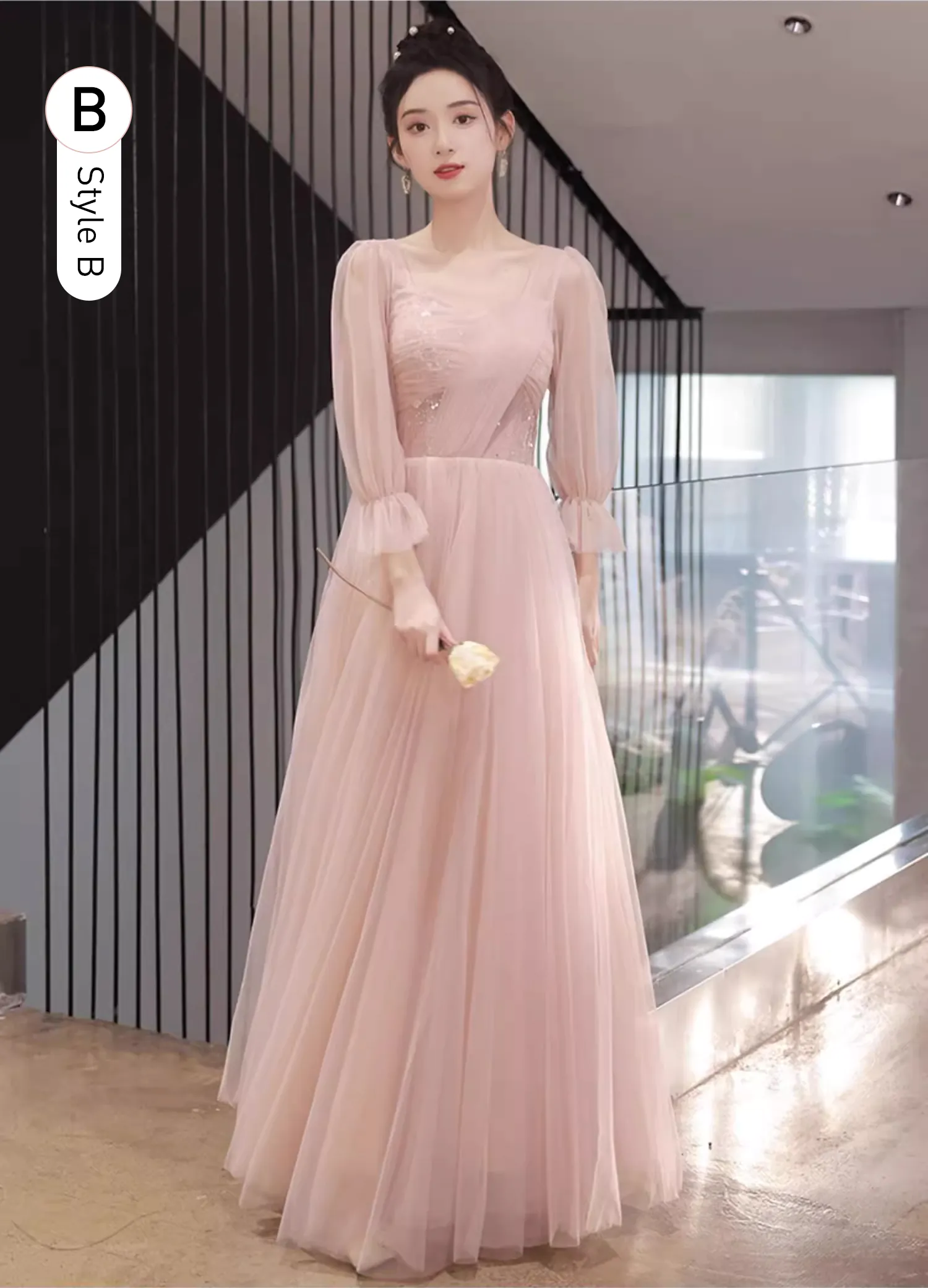 Trendy-Pink-Mesh-Chiffon-Bridesmaid-Maxi-Dress-Evening-Party-Gown16