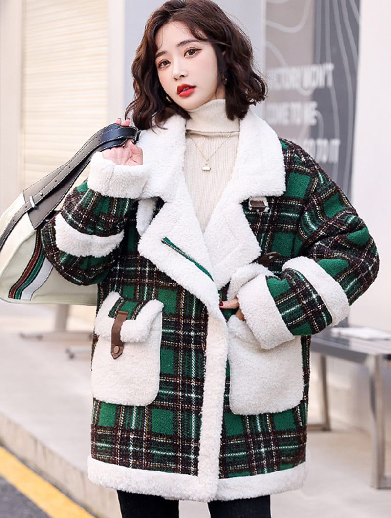 Vintage Plaid Lambswool Overcoat Long Sleeve Winter Warm Jacket01