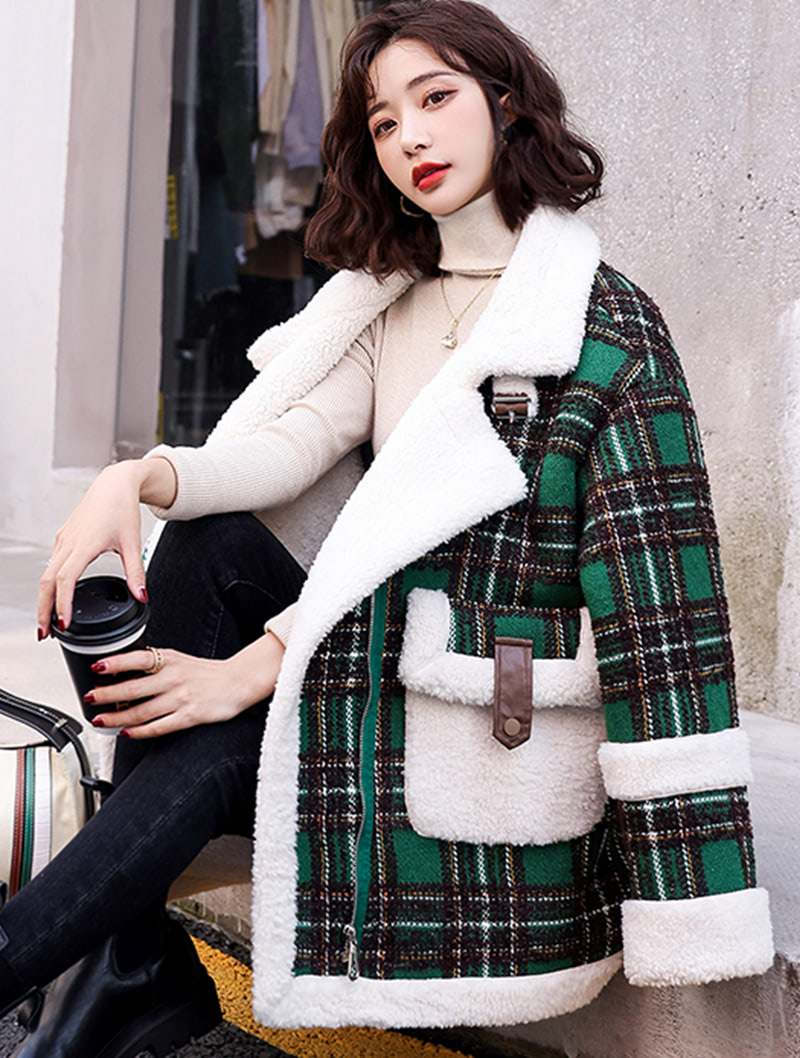 Vintage Plaid Lambswool Overcoat Long Sleeve Winter Warm Jacket01