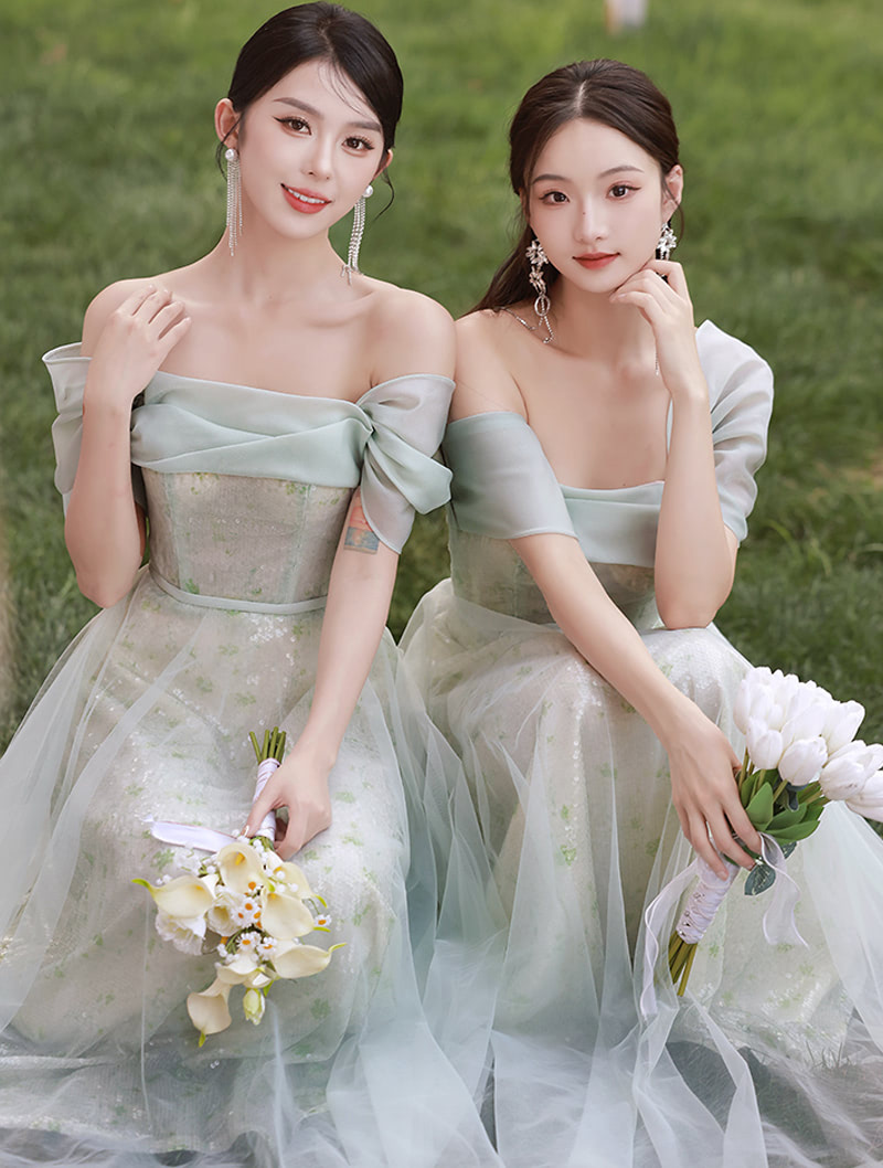 Aesthetic Green Floral Boho Wedding Bridesmaid Party Long Dress02