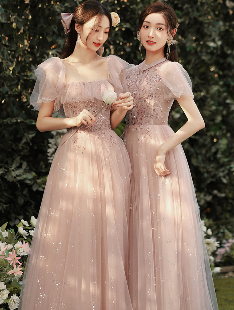 Aesthetic Pink Bridal Wedding Party Bridesmaid Long Maxi Dress01
