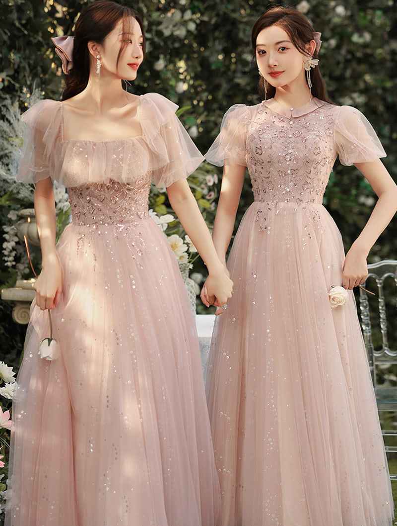 Aesthetic Pink Bridal Wedding Party Bridesmaid Long Maxi Dress01