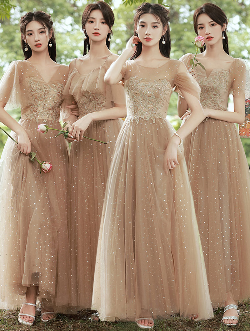 Champagne Maid of Honor Bridal Party Long Dress Bridesmaid Gown02