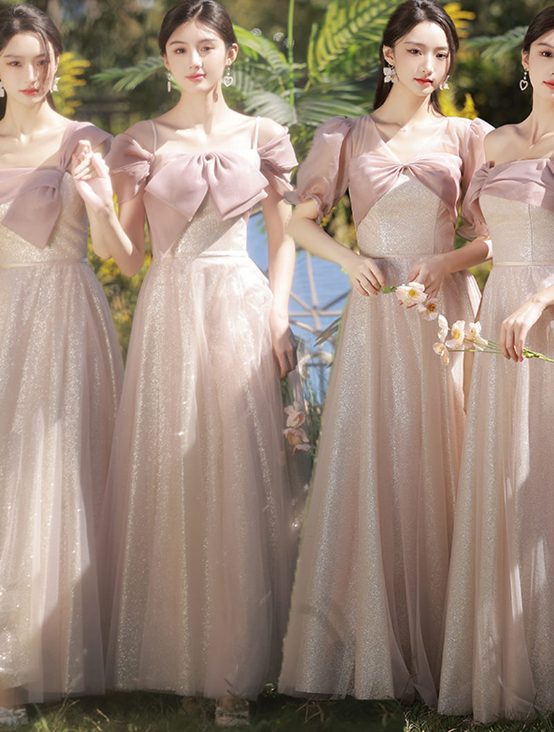 Elegant Luxury Pink Bridesmaid Wedding Party Long Maxi Dress01